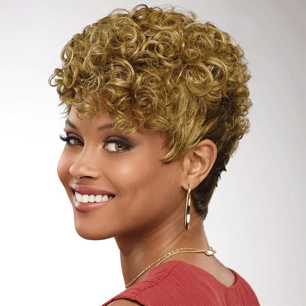 Short Human Hair Wigs For Black Women Cheap Curly Human Hair Wig FASHION  LADY HAIR Short Pixie Cut Hair Wig With Curl Remy